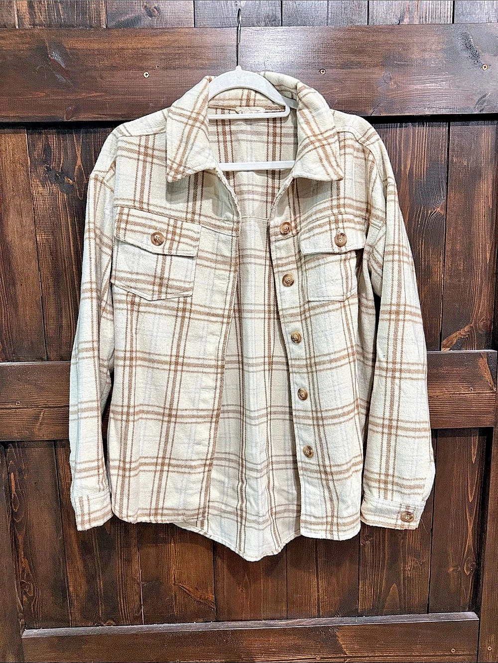 L.A. Hearts Plaid Shirt Jacket in Cream & Brown Size XS